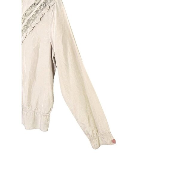 Vtg Old Navy Peasant Top Women L Beige Lace Boho Ruffle Cottagecore Silk Blend - Picture 4 of 10